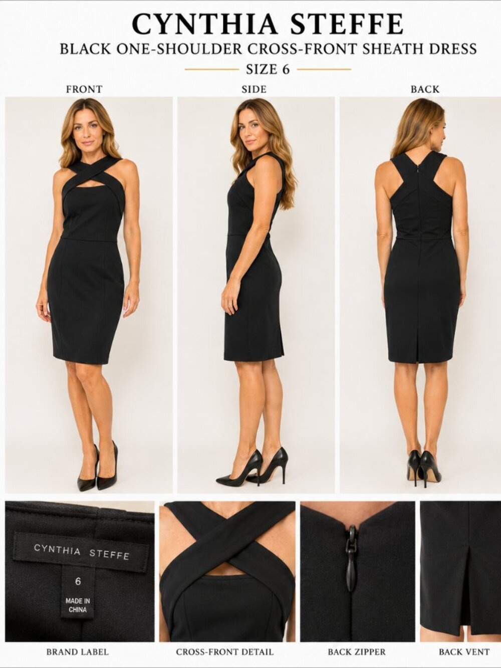 Cynthia Steffe Black Cross-Front Sheath Dress 6